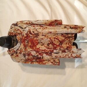 Women's grey blouse in fall colors with oversized collar by 'harmony'. Size PM